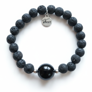 bracelet pierres de lave perle verre noire élastique 5