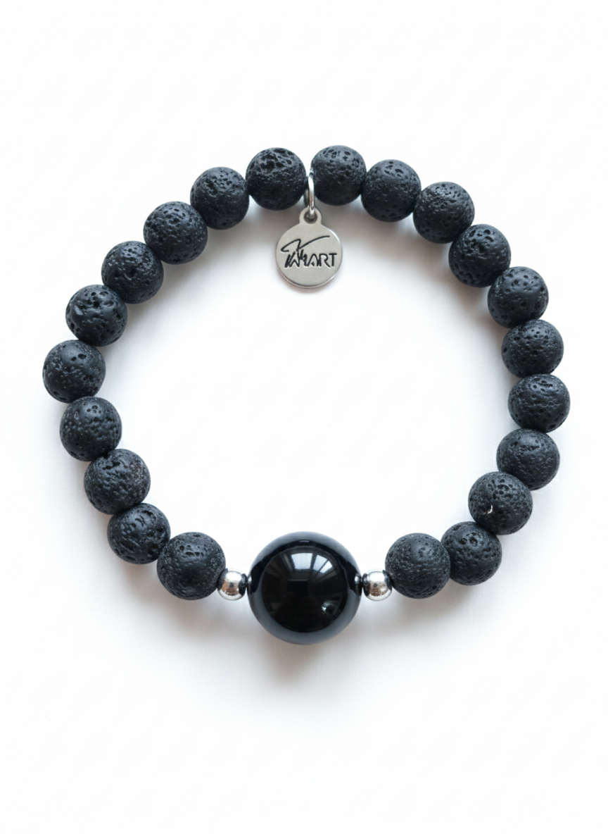 bracelet pierres de lave perle verre noire élastique 5 bracelet pierres de lave perle verre noire élastique 5